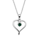 "Sterling Silver Lab-Created Emerald Openwork Heart Pendant, Women's, Size: 18"", Green"