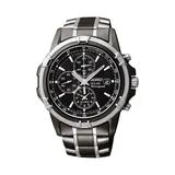 Seiko Men's Two Tone Stainless Steel Solar Chronograph Watch - SSC143, Size: Large, Black