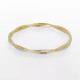 "18k Gold Over Bronze and Rhodium-Plated Bronze Diamond Accent Twist Bangle Bracelet, Women's, Size: 8"", White"