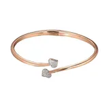"18k Rose Gold Plate and Silver Tone Diamond Accent Heart Bypass Bangle Bracelet, Women's, Size: 7.25"", White"