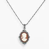 "Sterling Silver Crystal Cameo Pendant, Women's, Size: 16"", Brown"