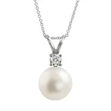 "18k White Gold AAA Akoya Cultured Pearl and Diamond Accent Pendant, Women's, Size: 16"""