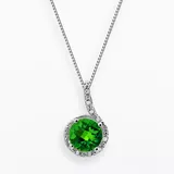 "Sterling Silver Lab-Created Emerald and Diamond Accent Pendant, Women's, Size: 18"", Green"