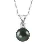 "18k White Gold 1/10-ct. T.W. Diamond and Tahitian Cultured Pearl Pendant, Women's, Size: 18"", Black"