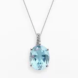 "Gemminded Sterling Silver Lab-Created Aquamarine and Diamond Accent Oval Pendant, Women's, Size: 18"", Blue"