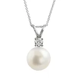 "18k White Gold AAA Akoya Cultured Pearl and Diamond Accent Pendant, Women's, Size: 18"""