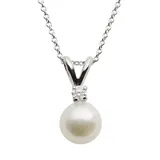 "18k White Gold AA Akoya Cultured Pearl & Diamond Accent Pendant - 16 in., Women's, Size: 16"""