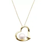 "10k Gold Freshwater Cultured Pearl and Diamond Accent Heart Pendant, Women's, Size: 18"", White"