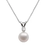 "18k White Gold 1/10-ct. T.W. Diamond and AA Akoya Cultured Pearl Pendant - 18 in., Women's, Size: 18"""
