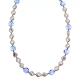 "Crystal Avenue Silver-Plated Crystal and Simulated Pearl Station Necklace - Made with Swarovski Crystals, Women's, Size: 16"", Blue"