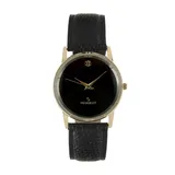 Peugeot Men's Leather Watch, Black