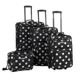 Rockland 4-Piece Print Luggage Set, Black, 4 PC SET