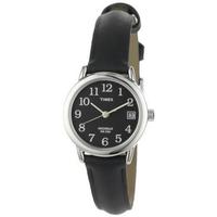 Timex Women's T2N525 Easy Reader Black Leather Strap Watch (Black Stainless Steel)