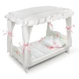 Badger Basket Canopy Doll Bed w/ Bedding - White Rose Wood in Brown/White, Size 20.0 H x 11.75 W x 22.0 D in | Wayfair 15303