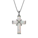 Sterling Silver Lab-Created Opal and Lab-Created White Sapphire Cross Pendant, Women's