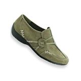 Women's “Kelly” Faux Suede Slip-Ons by Classique®, Olive Green 9 M Medium