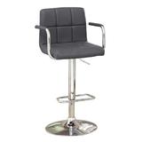 Hokku Designs Aarvin Swivel Adjustable Height Bar Stool Upholstered/Leather/Metal/Faux leather in Gray, Size 19.0 W x 20.25 D in | Wayfair