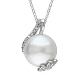 "Stella Grace Freshwater Cultured Pearl and 1/10 Carat T.W. Diamond Sterling Silver Pendant Necklace, Women's, Size: 18"", White"