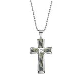 "Diamond Accent Stainless Steel Camouflage Cross Pendant Necklace - Men, Men's, Size: 24"", Green"