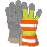 Leather Work Gloves With High Visibility Tape Large Apparel & Clothing