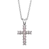 Charming Girl Sterling Silver Pink Cubic Zirconia Cross Pendant Necklace - Kids, Girl's, Size: 15