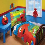 Sesame Street ABC 123 4 Piece Toddler Bedding Set Polyester in Blue/Brown/Green | Wayfair 9190416