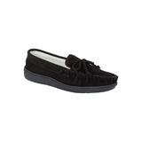 Haband Mens HealthRite Suede Moccasin Slippers with Terry Lining, Black, Size 12 D