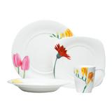 Red Vanilla Dutch Garden 16 Piece Dinnerware Set, Service for 4 Porcelain/Ceramic in White | Wayfair FP003-016