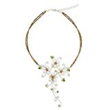 Cultured pearl and peridot flower necklace, 'Refinement'