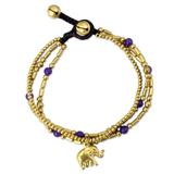 Brass beaded bracelet, 'Purple Elephant Charm'