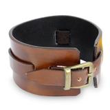 Men's leather wristband bracelet, 'Wider Lanna Warrior in Brown'