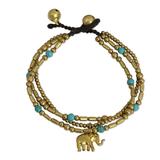 Brass beaded bracelet, 'Thai Elephant Charm'