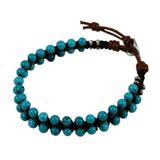 Beaded leather bracelet, 'Peaceful Turquoise'