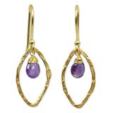 Swinging Ellipses,'Gold Plated Handcrafted Earrings with Amethyst'