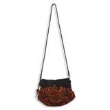 Leather accent embroidered shoulder bag, 'Mandarin Smile'