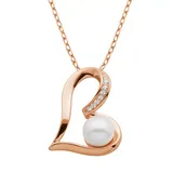 "Freshwater Cultured Pearl and Lab-Created White Sapphire 18k Rose Gold Over Silver Heart Pendant Necklace, Women's, Size: 18"""