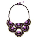 Onyx beaded necklace, 'Purple Black Waterfall'