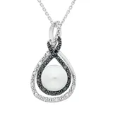 "Freshwater Cultured Pearl, and 1/10 Carat T.W. Black and White Diamond Sterling Silver Infinity Pendant Necklace, Women's, Size: 18"""