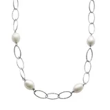 PearLustre by Imperial Freshwater Cultured Pearl Sterling Silver Textured Oval Link Station Necklace, Women's, White