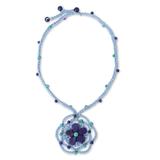 Lapis lazuli beaded pendant necklace, 'Ocean Flower'