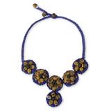 Tiger's eye beaded flower necklace, 'Brown Daisy'