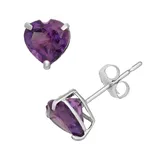 Amethyst 10k White Gold Heart Stud Earrings, Women's, Purple