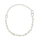 Cultured pearl with gold accents station necklace, 'Exotic Muse'