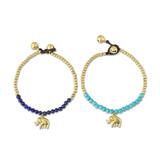 Lapis lazuli beaded bracelets, 'Stylish Elephants' (pair)
