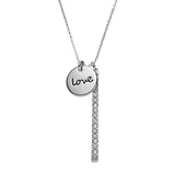 "Crystal Collection Crystal Silver-Plated ""Love"" Disc Charm & Stick Pendant Necklace, Women's, Grey"