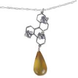 Sweet Honey,'Amber and Sterling Silver Bees in Honeycomb Necklace'