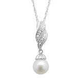 "PearLustre by Imperial Freshwater Cultured Pearl & White Topaz Sterling Silver Twist Pendant Necklace, Women's, Size: 18"""