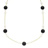 "14k Gold Onyx & Freshwater Cultured Pearl Station Necklace, Women's, Size: 18"", Black"