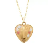 Charming Girl Kids' 14K Gold Filled Tri-Tone Heart & Cross Locket Necklace, Girl's, Size: 15, Yellow