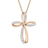 "1/6 Carat T.W. Diamond 10k Rose Gold Ribbon Cross Pendant Necklace, Women's, Size: 18"", White"